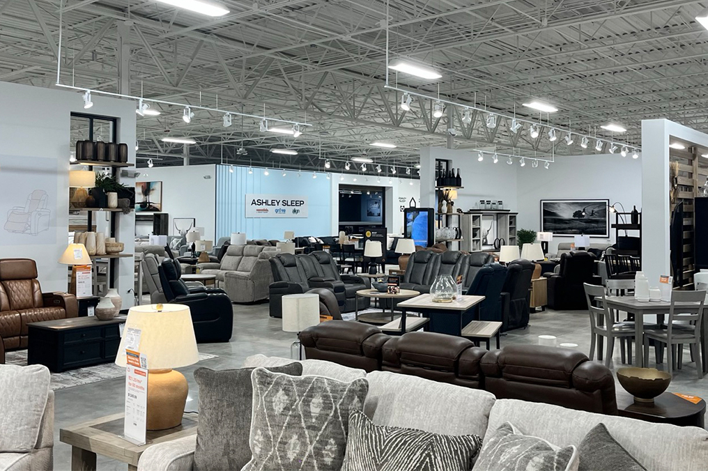 Large view photos of furniture retail store interior in Gurnee built by CoreBuilt Contracting from Evanston